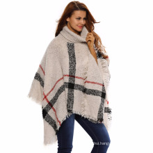 2017 winter premium over stocked factory all-match acrylic knitted plaid ladies sweater poncho